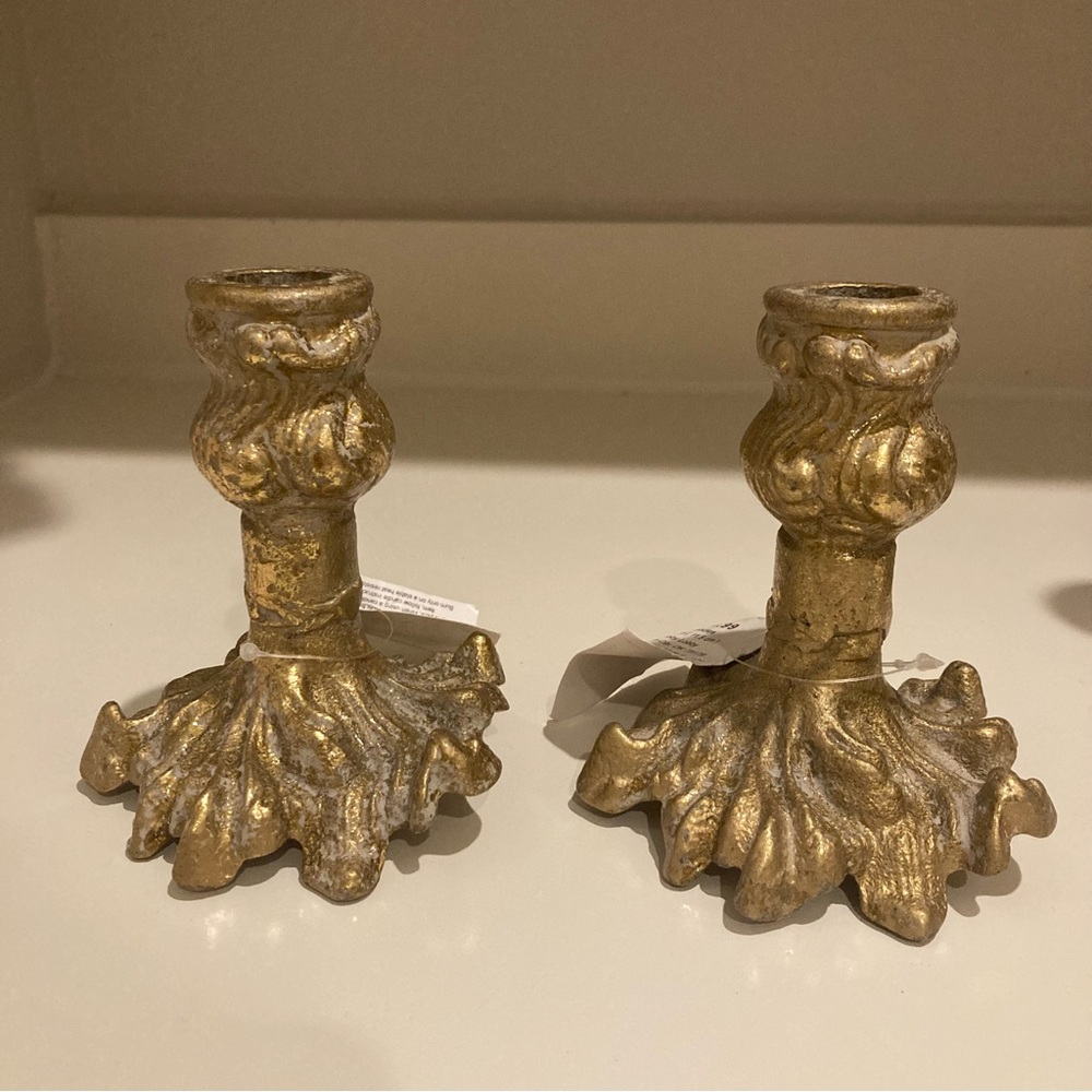 Gold & Gray Ornate Metal Candle Holder Set Of Two
